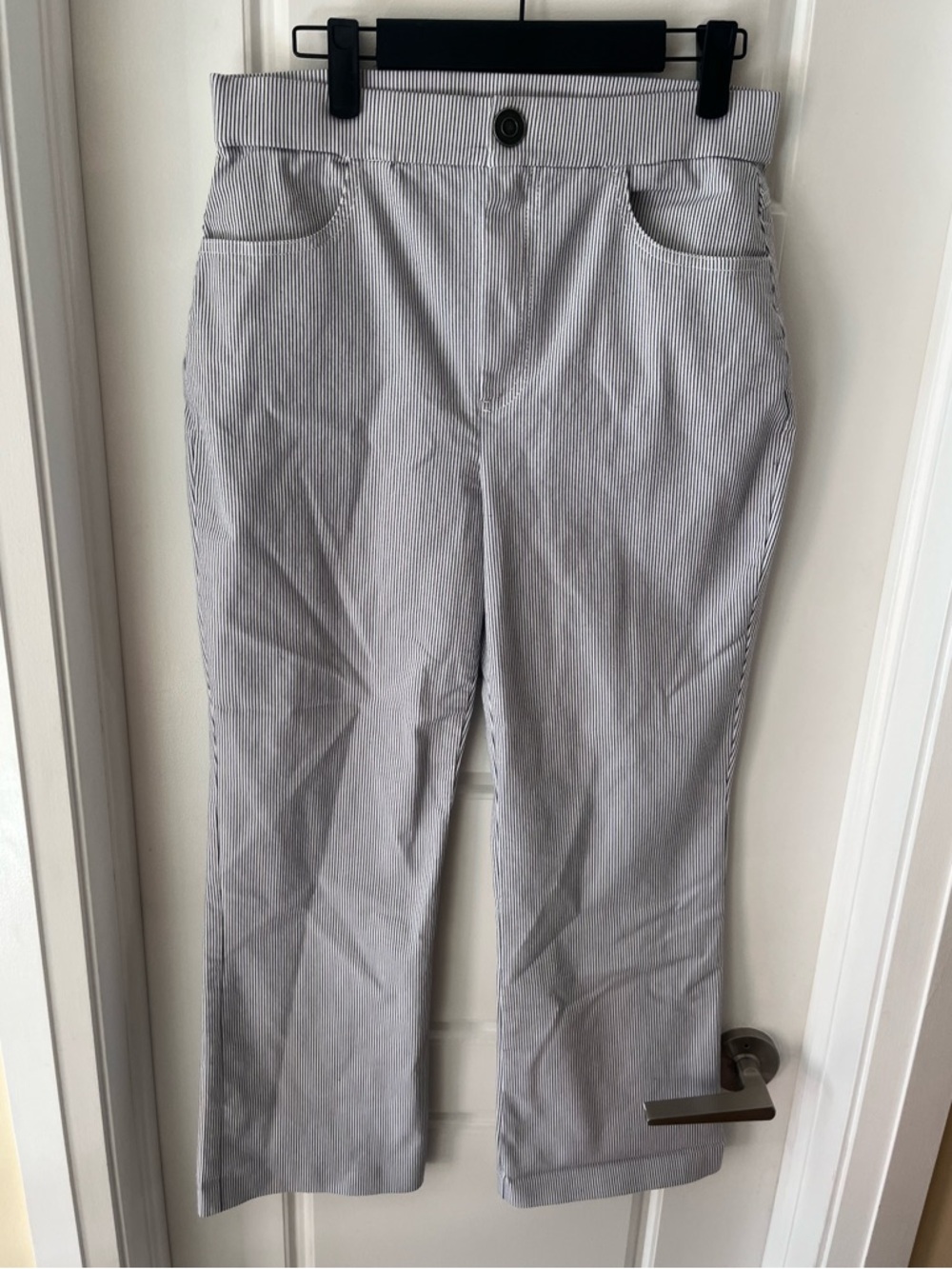 Free People Florence Cropped Navy Blue and White Striped Pants Sz M